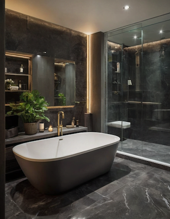 An updated bathroom showcasing a large bathtub and a shower, offering a modern and convenient bathing area.